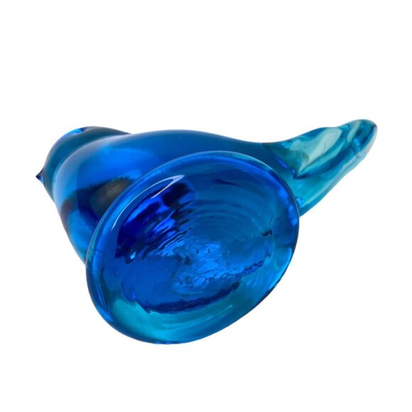 Vintage Leo Ward Glass Blue Bird of Happiness Signed Figurine 1985 3.5L X 2.75"H - Picture 5 of 6